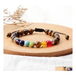 Beaded Strands Tiger Eye Beads Bracelet For Men Women 8Mm Natural Stone 7 Chakras Handmade Braided Jewellery Gift Drop Delivery Bracel Dhcib