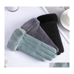 Five Fingers Gloves Touch Sn Plush Warm Autumn Winter Student Women Bycycling Windproof Leather Veet 20220224 T2 Drop Delivery Fashi Dhykv