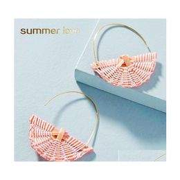 Dangle Chandelier Handmade Rattan Creative Pink Grey Semicircle Earrings For Women Fashion Wild Drop Jewellery Gift Wholesale Deliver Dhgwl