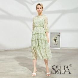 Party Dresses Green Lutos Floral Silk Chiffon Women 2023 Summer Long Casual Sexy Office Work Daily Dress Plus Size Slim Fit A Line