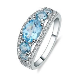 Cluster Rings GEM'S BALLET 2.55Ct Classic Natural Blue Topaz Gemstone 925 Sterling Silver Oval Shape Ring For Women Fine JewelryCluster