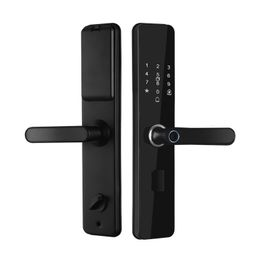 Smart Lock Black Electronic Smart Door Lock With Biometric Fingerprint IC Card Password Key Unlock USB Emergency Charge 230206