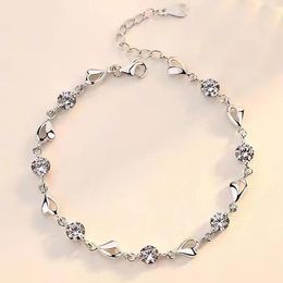 Charm Bracelets Heart Shape Silver Colour Bracelet For Women Inlaid High Quality Zircon Trendy Jewellery Plated Wholesale DropCharm