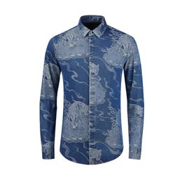 Luxury Deniem Shirt Men 100% Pure Cotton Shirts Long Sleeve Slim Casual Chemise homme Fashion Male Dress Shirts Plus size