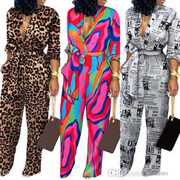 Womens Cardigan Leopard Printed Jumpsuits 2023 Sexy Bandage Body clothes Designer Woman Long Sleeve Pants Rompers