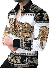 Men's Casual Shirts Luxury Social Men Turn-down Collar Buttoned Shirt Leopard Print Long Sleeve Tops Mens Clothing Prom Cardigan