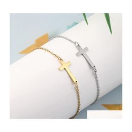 Link Chain Simple Jesus Cross Stainless Steel Charm Bracelet For Women Bohemia Sier Gold Plated Adjustable Fashion Friendship Jewel Dhj0B