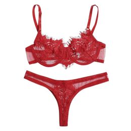 Sexy Set Lingerie Women's Underwear Red Lace Brassiere Sex Lady Bralette Bra and Panty Panties Babydolls Xmas Y2302