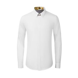 Elegant Cotton Shirt Men Casual Slim Long Sleeve Business Male Dress Shirts Floral Collar Print Chemise homme Plus Size Camisas