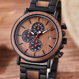 Quality Real Wood Watch for Men Luxury Multifunctional Calendar Date Mens Bamboo Wooden Band Man Sandalwood Male Wristwatch Quartz267p
