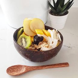 Bowls 12-15cm Natural Coconut Shell Bowl -grade Container With Spoon Fruit Nut Salad Dinnerware Kitchen