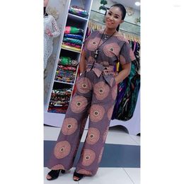 Ethnic Clothing Elegant Sexy Rompers Short Sleeve Wide Legs Pants Spots Print High Waist Jumpsuit For Women Sashes African Clothes Holiday