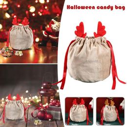Christmas Decorations Velvet Drawstring Bag Antler Gift Bags Pouch Packaging For Candy Biscuits