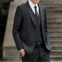 Men's Suits Blazers Customised Business Black Blue Grey Two Button Formal Three Piece Set 230206