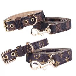 Dog Collar Leashes Classic Presbyopia Designer Letters Pattern Print Leashes PU Leather Fashion Casual Adjustable Dogs Cats Neck Strap Cute Pet Supplies BI