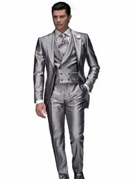 Men's Suits Blazers Classic Mens Suit Smolking Noivo Terno Slim Fit Easculino Evening For Men Silver Tailcoat Groom Tuxedo 230206