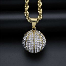 Pendant Necklaces Gold Color Iced Out Chain Cubic Zircon 3D Basketball Pendant Necklace Men Women Gift Hip Hop Stainless Steel Party Jewelry G230206