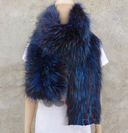 Scarves Real Fur Scarf Large Women Wraps White Black Blue Silve Knitted Autumn Winter Warm Gift S41