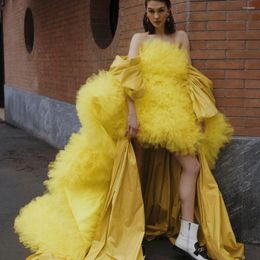 Party Dresses Lemon Yellow Evening Hi-Lo Ball Gown Spaghetti Strap Fluffy Tulle & Satin Dress Women's Summer 2023 High Quality