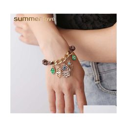 Link Chain Handmade Adjustable Size Mtilayer Leather Hamsa Hand Evil Lucky Eye Charm Bracelet For Women Men Vintage Jewellery Gift Wh Dh4Lw