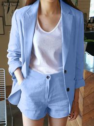 Women's Two Piece Pants ZANZEA Business Office Suit Blazer Thin Fashion Women Autumn Outfits Ladies Causal Solid Long Sleeve Shirts And Loose Shorts Set 230206