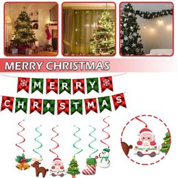 Party Decoration Christmas Banner String MERRY Plaid Bunting Streamer Festivals Hanging Decorations Favors Supplies