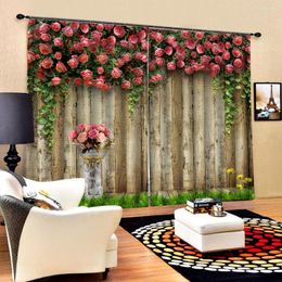 Curtain Luxury 3D Curtains Window Living Room Wedding Bedroom Brown Woods Red Rose