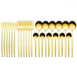 Flatware Sets Gold Cutlery Set Stainless Steel Dinnerware 24Pcs Knives Forks Coffee Spoons Kitchen Dinner Tableware