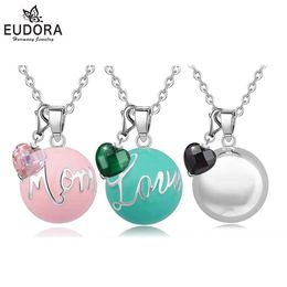 Pendant Necklaces Eudora New Pink/ green/silver Colour Harmony bola ball Pendant Necklace with heart Crystal charm Pregnancy Ball choker Jewellery G230206