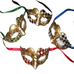 Party Masks VENICE MASK hand made Mask Man For Parties Gold Diamond Masquerade Mardi Gras Venice Costume Carnival Masque Gifts 230206