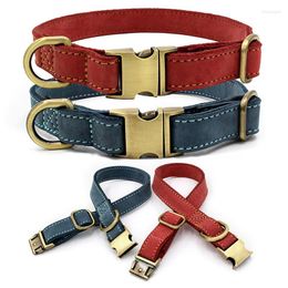 Dog Collars Cattle Hide Puppy Pet Collar For Dogs Leash Chain Metal Buckle Leather Large Pets Supplies German Shepherd Pitbull