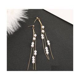 Dangle Chandelier Fashion Jewelry Womens S925 Sier Pin Faux Pearls Earrings Lady Long Tassels Stud Drop Delivery Dhu26