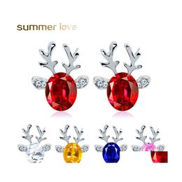 Stud Crystal Reindeer Earrings For Women Kids Red Blue Pink Colour Alloy Lovely Jewellery Christmas Gift Drop Delivery Dhylc