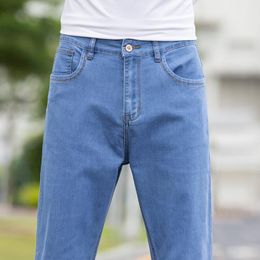 Men's Jeans Light Blue Classic Dark Elastic Loose Fit Denim Jean Trousers Maleplus Size 40 42 44Men's