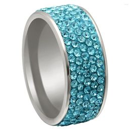 Wedding Rings Elegant Temperament 5 Rows Crystal Stainless Steel Ring For Women Factory Price Pink Blue Purple Colour
