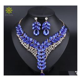 Earrings Necklace 5Color Indian Rhinestone Bridal Jewelry Set Wedding Prom Party Accessories Gold Color Earring For Brides Women 1 Dhidk