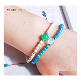 Charm Bracelets Fashion Natural Lava Stone Turquoise Handmade For Women Braided Rope Adjustable 4Mm Beads Yoga Jewellery Drop Delivery Dhu4U