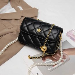 2023 Bags Clearance Outlets women's new leather Lingge chain golden ball pearl single shoulder oblique cross small square bag