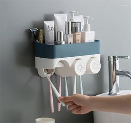 Bath Accessory Set Wall Mount Toothbrush Holder With 3 Cups Bathroom Storage Rack Accessories Shelf