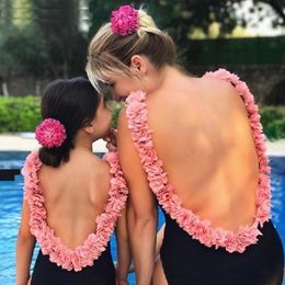 One Pieces Baby Girl Summer Beach Swimsuits Children Piece Flower Printed Backless Swimwear Little Kids Bodysuit For 1-5 Years