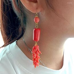 Dangle Earrings & Chandelier Ethnic Style 15x22MM Barrel Rice Orange Coral Tube Gold Color Plated Hook For WomenDangle Mill22