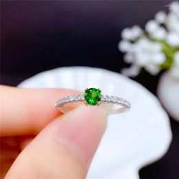 Cluster Rings Product Natural 4mm DiopsiDe Female Ring 925 Silver Inlaid Face Small Boutique Precision