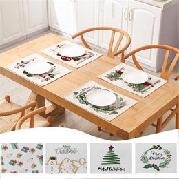 Table Mats Christmas Tree Kitchen Placemat Dining Cotton Linen Pad Bowl Cup Mat 42 32cm Home Decor #3