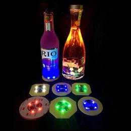 3M Stickers LED Coaster Light Novelty Lighting Up Coasters RGB LED Bottle Lights Discs Up Drinks Flash Light Cup Coaster Flashing Shots Light Multicolor crestech168