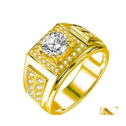 With Side Stones Fashion Gold White Crystal Cz Ring For Women Men Hip Hop Fl Engagement Wedding Band Party Jewellery Drop Delivery Dhnzx