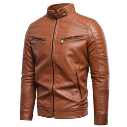 Men s Leather Faux Spring Brand Causal Warm Fleece PU Jacket Coat Autumn Outfit Motor Biker Vintage 230207