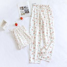 Women's Sleepwear Spring And Autumn Ladies Trousers Cotton Gauze Thin Pajama Pants Women'S Casual Cartoon Homewear Cute Bottoms Plus