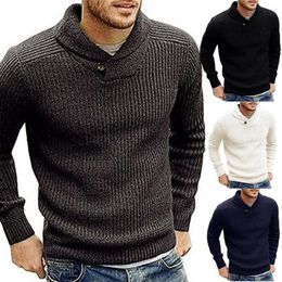 Felpe con cappuccio da uomo Uomo Autunno Inverno Colletto con risvolto Manica lunga Maglione pullover lavorato a maglia spesso e caldo Tinta unita Perfetto da abbinare a jeans Regali