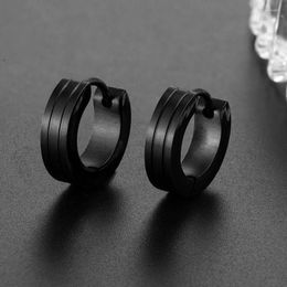 Hoop Earrings Fashion Punk Style Titanium Steel For Men And Women Stainless Round Black Christmas Gift Free Of Postage