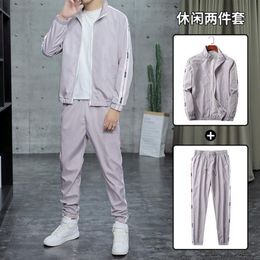 Erkeklerin izleri erkek moda sonbahar erkekler hip hop ter takım elbise erkek patchwork ceket sweatshirt sweatpants parça 2 adet set 230206